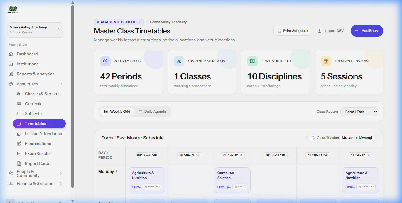 Solforbs Timetable Schedule